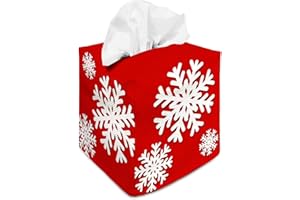 IRADA Tissue Box Cover Square Decorative Tissue Box Holder Cute Funny Cube Tissue Case Cover-Xmas Decor Christmas Snowflake Red Tissue Box Cover