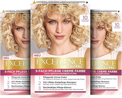 L'Oreal Paris Excellence Cream 10 Light Blonde Hair Colour Set 3 x 268 g