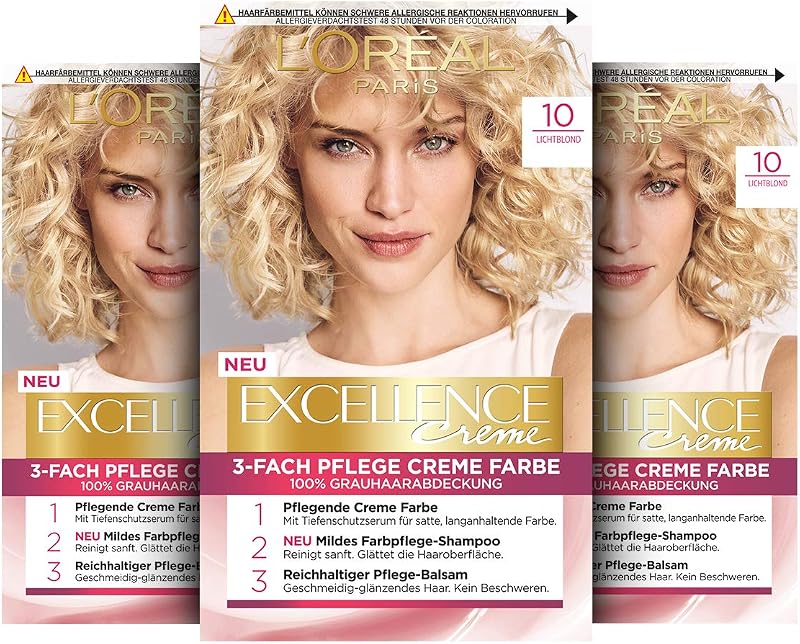 L'Oreal Paris Excellence Cream 10 Light Blonde Hair Colour Set 3 x 268 g