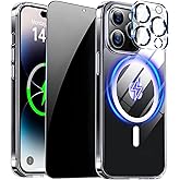 ZOZDOKG Magnetic for iPhone 14 Pro Max Case Clear with Privacy Screen Protector and Full Camera Cover, Compatible with MagSafe Shockproof Protection Phone Case for iPhone 14 ProMax, Transparent