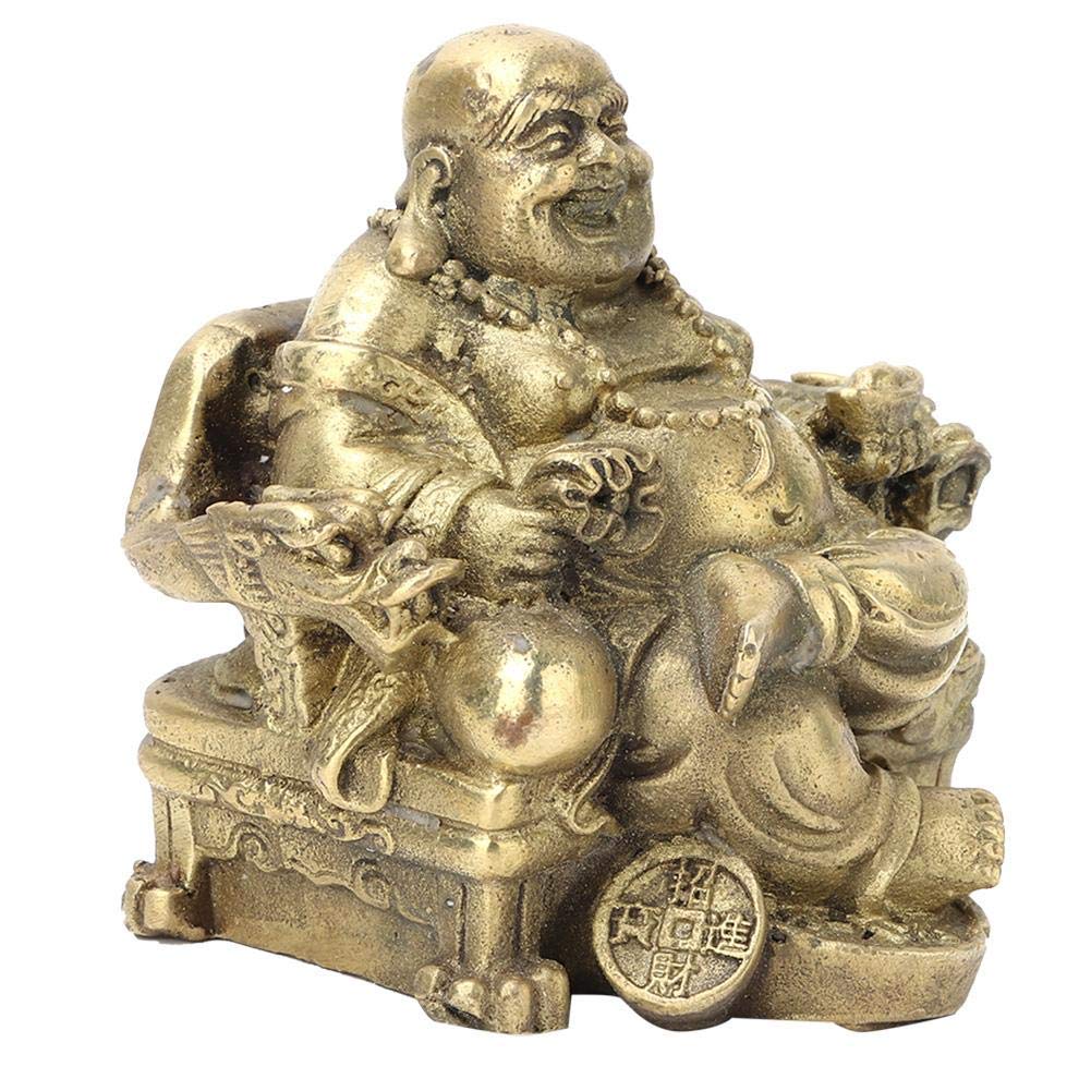 Hztyyier Pure Brass Buddha Statue Happy Laughing Maitreya Figurine Collectible Figurine Home Decor Gift