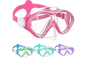 ACQCES Kids Swim Goggles Snorkel Diving Mask for Boys Girls Ages 7-16, Two-Color Anti-Fog Swimming Goggles with Nose Cover