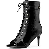 Allegra K Women's Lace Up Peep Toe Stiletto Heel Ankle Boots