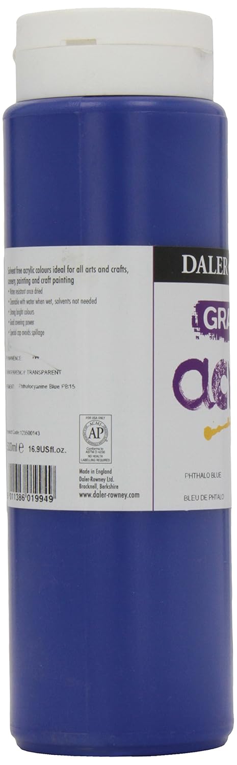 Daler-Rowney Graduate Acrylic Paint, Plastic Bottle, 16.91oz - 500 ml, Phthalo Blue, 500 ml (Pack of 1) - Image 5