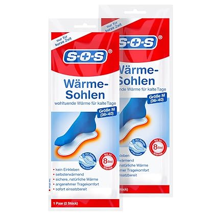 SOS Wärme-Sohlen Größe M (Gr. 36 - 40) gegen kalte Füße | 2er Pack