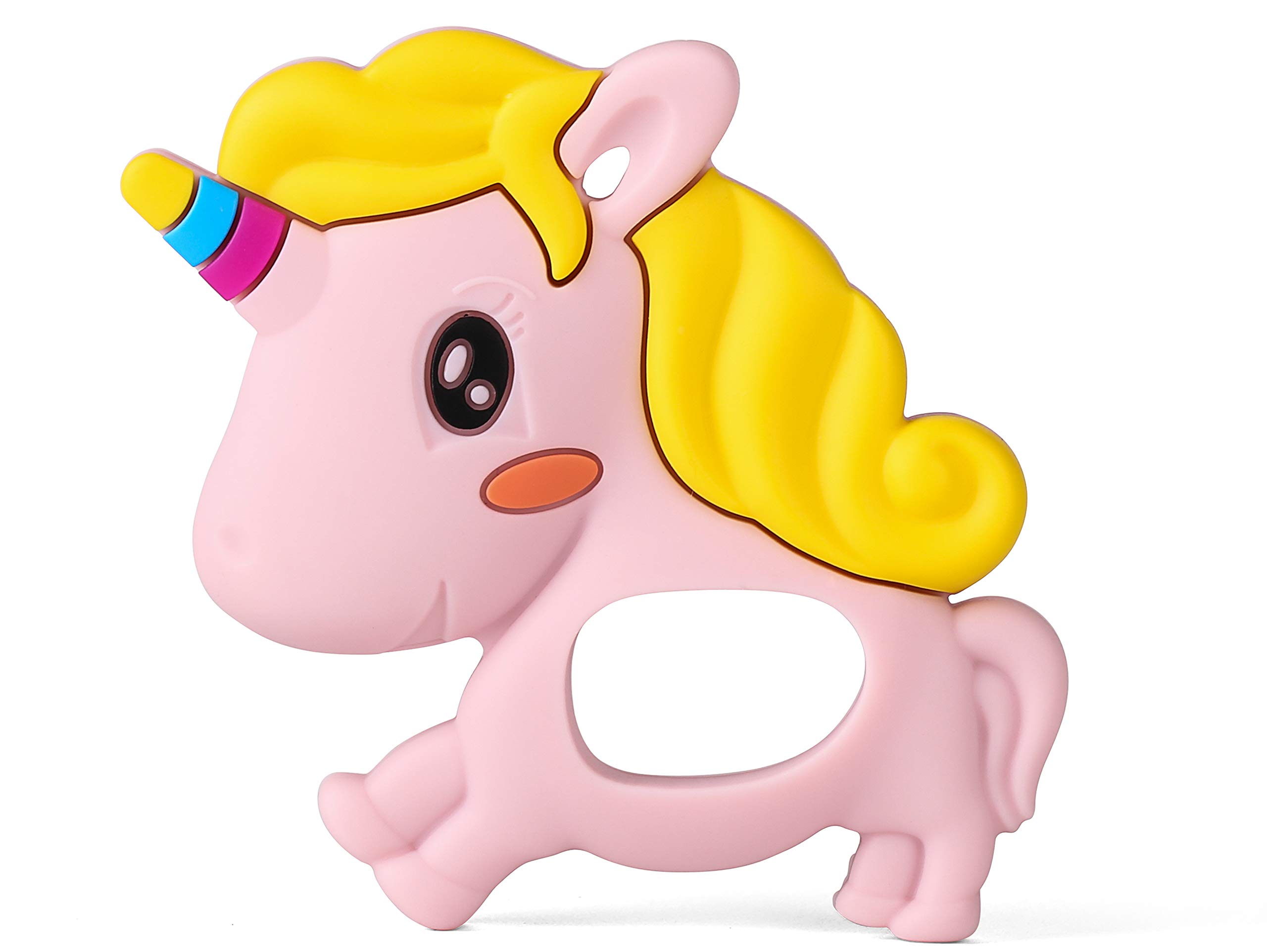 PREMYO Teething Toy for Baby Teether Silicone - Soothes Sore Gum Pain - Easy to Grab BPA Free Unicorn Pink