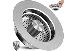 Kitchen Sink Drain Strainer 3 in 1, Sink Stopper and Filter, Anti-Clogging Sink Strainer, 304 Stainless Steel Pop-Up Kitchen 