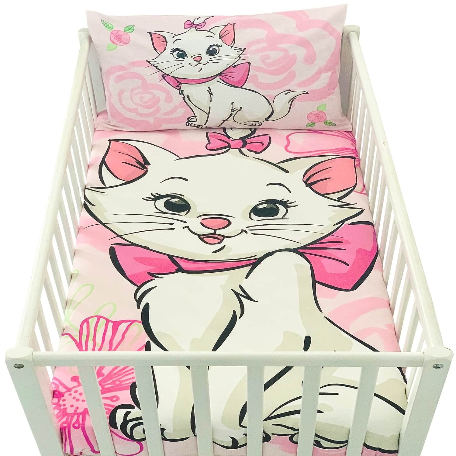 Marie Aristocats Baby Duvet Cover 100 x 135 cm and Pillowcase 40 x 60 cm | Baby Bedding Set for 60 x 120 or 70 x 140 cm | Disney Bedding for Toddlers, Pink