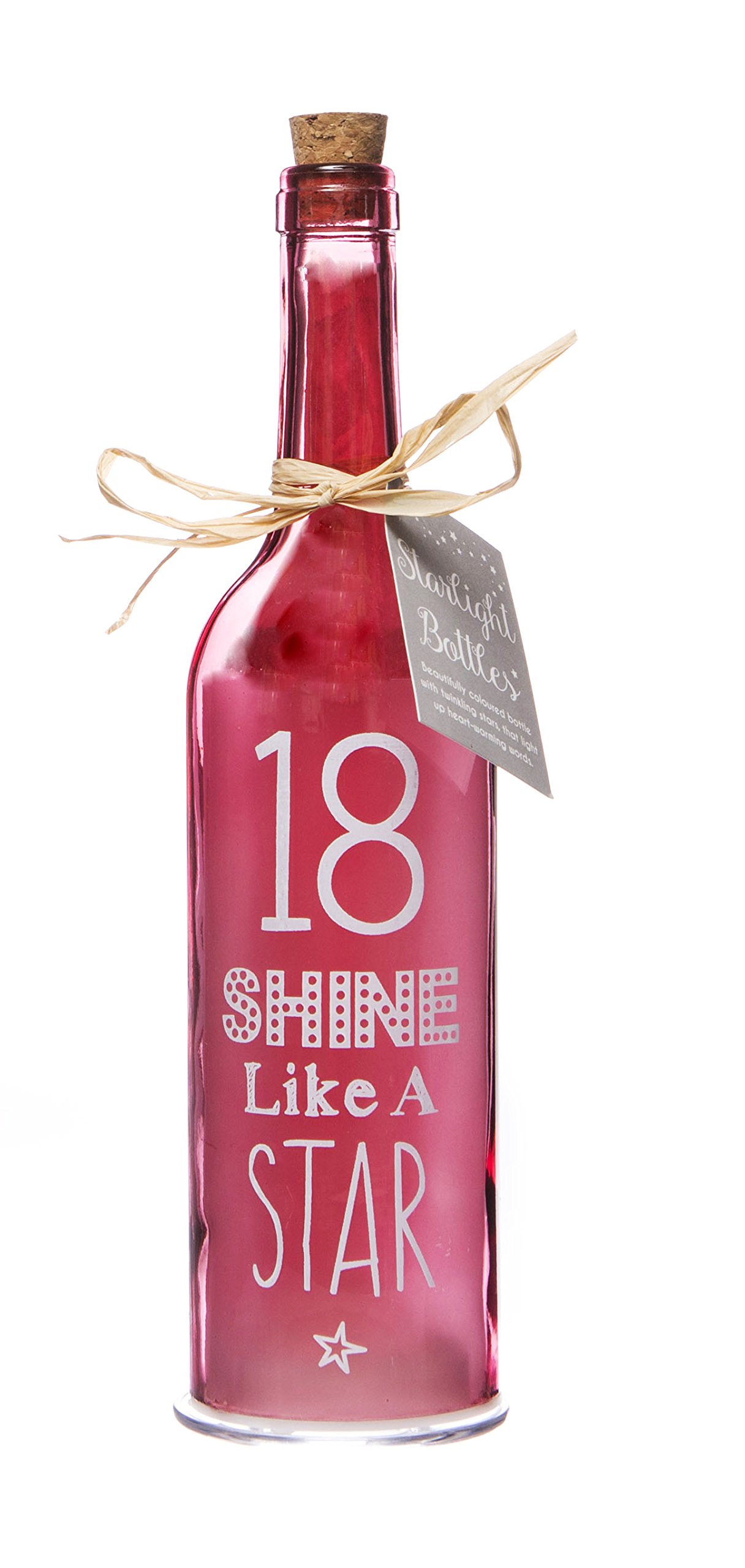 Boxer Gifts SB1218 Light-Up LED '18' Birthday Glass Starlight Bottle | Beautiful, Decorative Homeware Comes with Gift Tag, 6.7cm x 29.5 cm