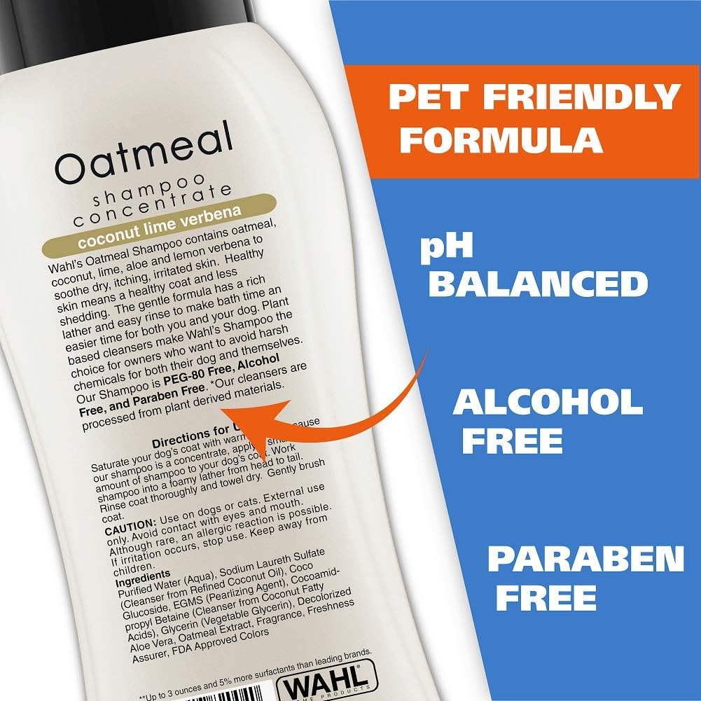 Pet Shampoos : Wahl Dry Skin & Itch Relief Pet Shampoo for Dogs – Oatmeal Formula with Coconut Lime Verbena & 100% Natural Ingredients – 24 Oz