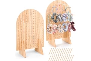 LUOYADEE 2 Pack Wooden Pegboard Display Stand With 25 Pcs Wood Dowel Rods, Oval Pegboard Stand for Jewelry, Craft Shows, Keychain, Necklace, Selling, Vendor Events, Peg Board Accessories Rack Organizer, 15.75"x11.75"
