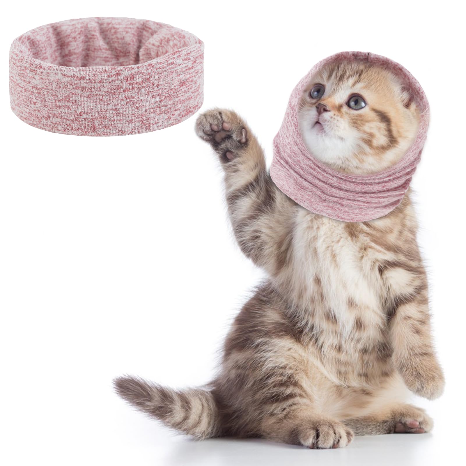 Pattepoint Cat Snood Grooming Ear Muffs for Noise Protection, Neck and Ears Warmer Headwear for Comfort, Anxiety Relief and Calming Kitty Protectors, Pet Hoodie, Pink S