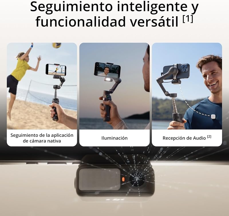 DJI Osmo Mobile 7P Stabilizer para iPhone, Android, rastreamento nativo, iluminação, estabilizador móvel de 3 eixos, início rápido, edição de um toque, braço extensível embutido e tripé