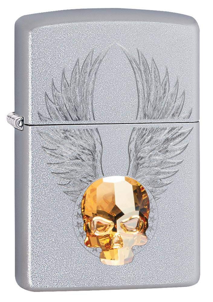 Zippo Unisex's Skull Design Pocket Lighter, Satin Chrome Gold Emblem, One size — image 1