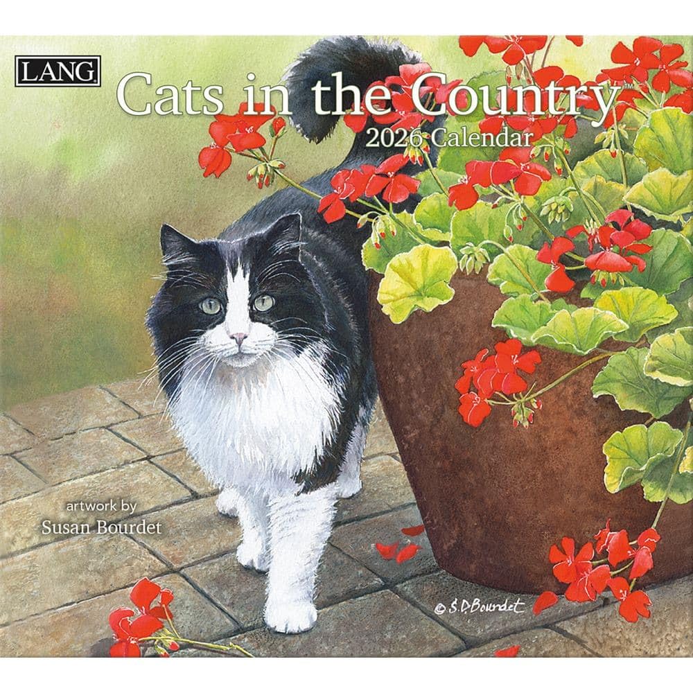 Photo 1 of Lang Cats in the Country 2026 Wall Calendar – 13.4? × 12?, 12-Month Calendar with Stapled Binding, Linen-Embossed Art by Susan Bourdet, Rural Feline Imagery