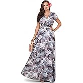 KOH KOH Womens 2026 Long Cap Sleeves Floral Print V-Neck Summer Sundress Maxi Dress