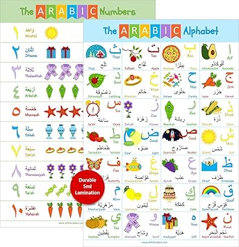Office Products Wall Calendars Laminated Arabic Alphabet Poster Set Of Two Classrooms With Numbers Alif To Yaa Illustrations 13 X 19 For Kids Uni Tankers Dk