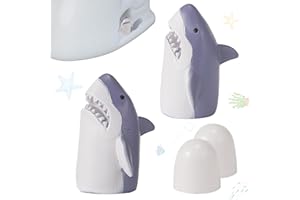 SRCVYLT 4 Pcs Toilet Bolt Covers Decorative, 2 Shark Toilet Bolt Caps with 2 Plastic Caps for Bottom, Cute Toilet Bolt Covers Set for Coastal Home Beach House, Easy to Install Shark Bathroom Decor