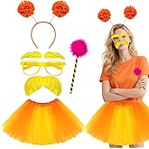 Kanmeii 6 Pcs Halloween Costume Accessories-Orange Tutu Costume Furry Character Set with Yellow Mustache and Eyebrows for Women Reading Week Role-Playing Themed Parties