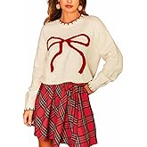 CUPSHE Womens Long Sleeve Christmas Fall Sweater Crewneck Pattern Loose Fit Pullover Holiday Sweater Knit Top