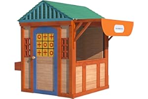 DFENGDF Kids Outdoor Playhouse Outside Game House Outdoor Playset for Ages 3-10 Toddler Boys Girls Wooden Adventures Cottage for Backyard Garden Lawn Patio (Natural Wood, 44‘’)