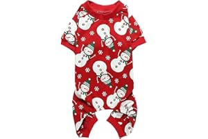 Lanyarco Cute Snowman Christmas Dog Pajamas, Soft Cotton Xmas Christmas Pajamas for Dogs Holiday Pet Clothes Onesie PJS, Red Medium Back Length 16"
