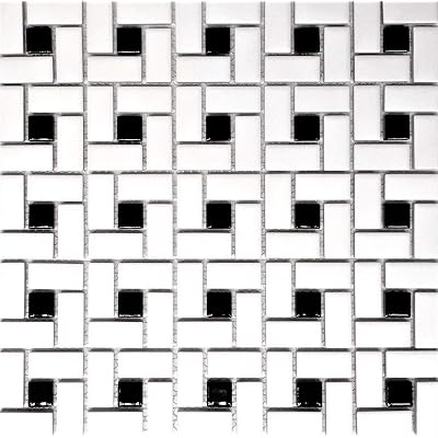 Squarefeet Depot Retro Pinwheel Porcelain Floor and Wall Tile, 12 x 12, White and Black Mixed