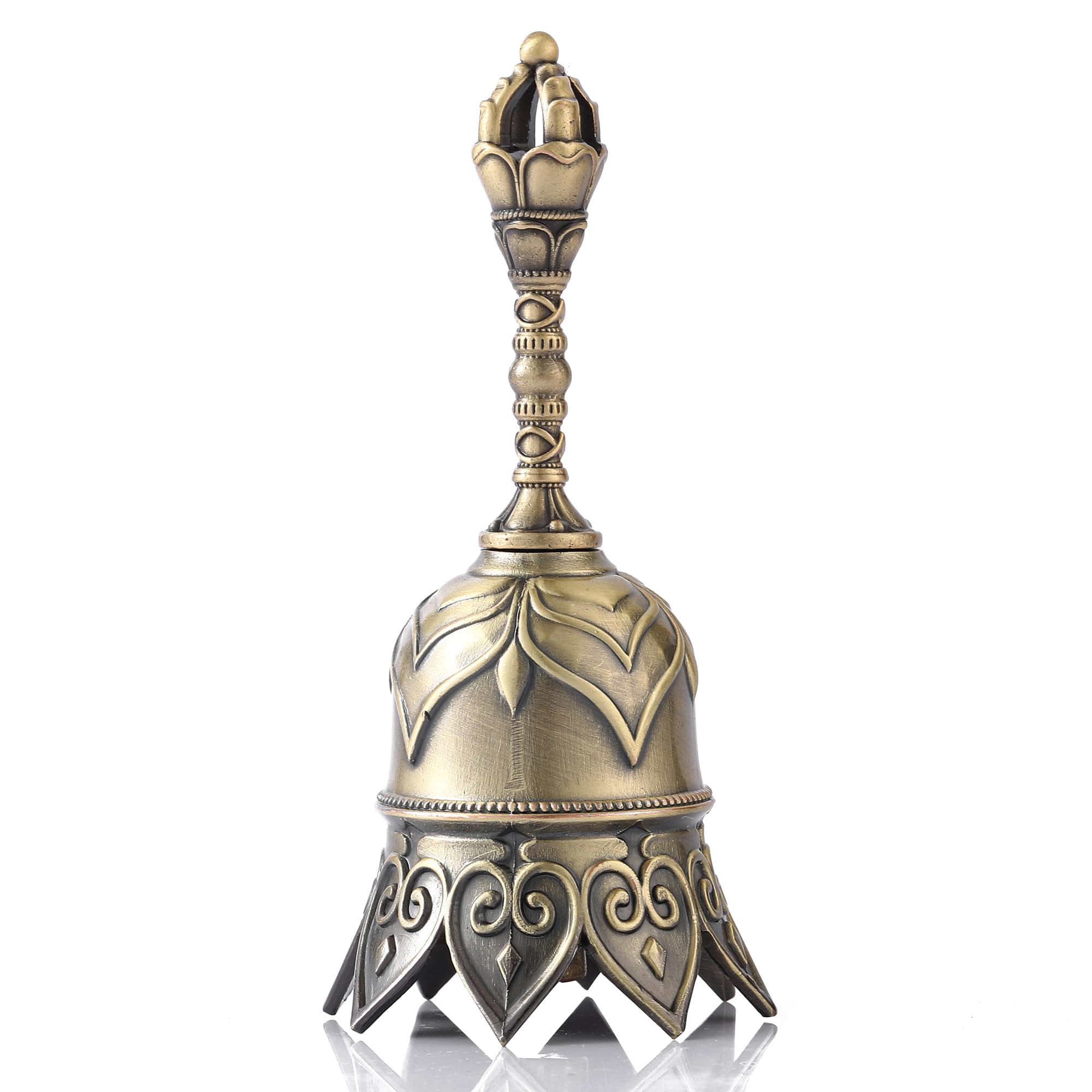 Photo 1 of Homelavie Super Loud Brass Hand Call Bell for Ringing at Wedding, Lotus Hand Bells for Seniors Bedside, Teacher Classroom Bell Dinner Bell Tibetan Bells Meditation Bell, Gift for Bedridden Mom(Bronze)