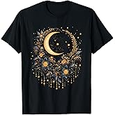 Mystical Sun and Moon with Woman Mystical Flowers Aesthetic T-Shirt