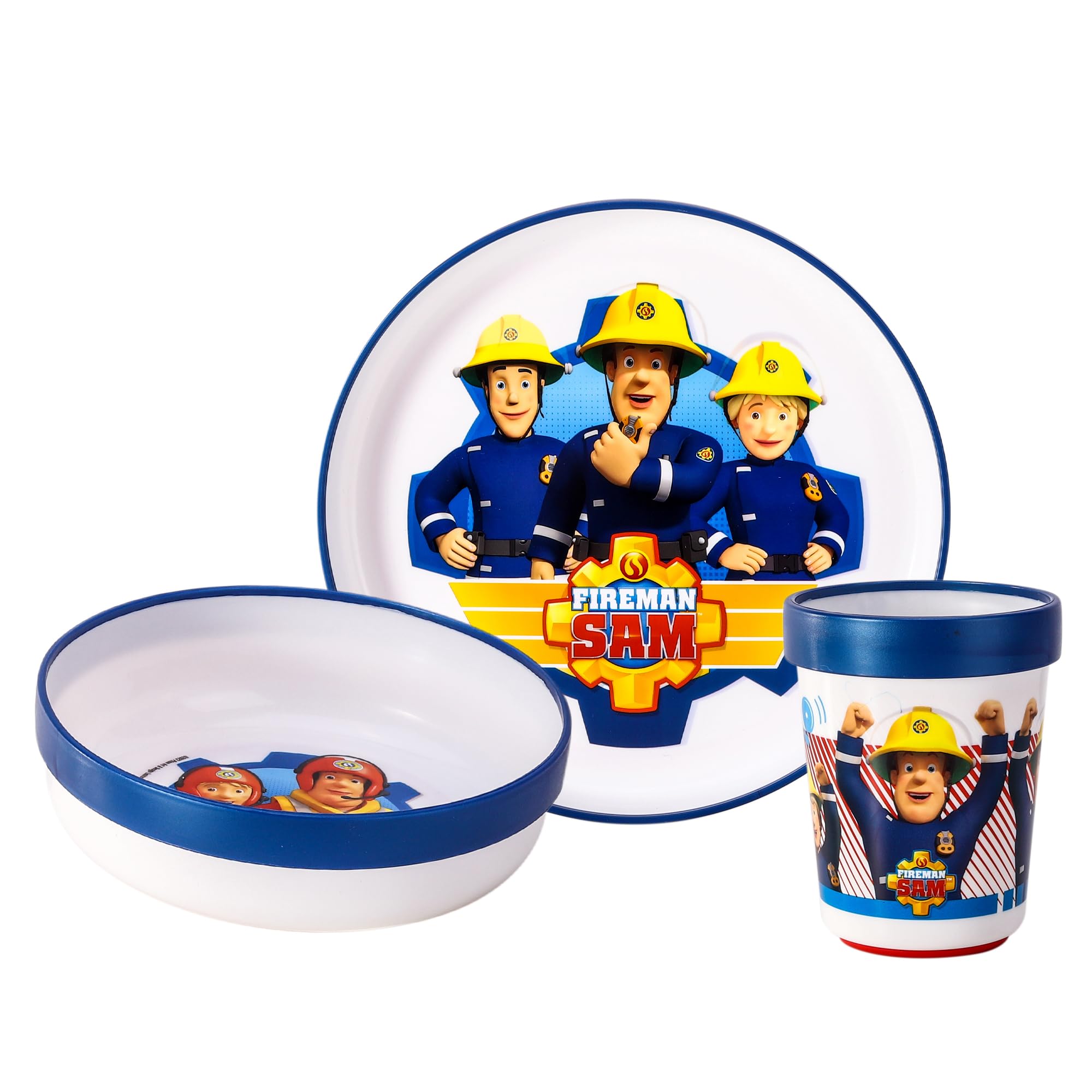 Fireman Sam 3pcs Reusable Bicolor Premium Kids Dinner Tableware Set Plate, Bowl & Tumbler, BPA Free