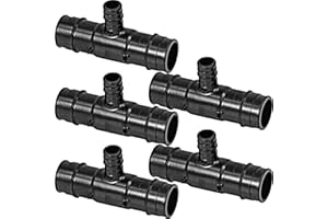 SUPPLYGIANT Poly Pex-A Expansion Tee Fitting 1" x 1" x 1/2", F1960 Tee 1 Inch x 1 Inch x 1/2 Inch Expansion Barb Connections, Plastic Pipe Fitting for use with Pex-A Tubing (Pack of 5)