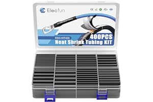 ELECFUN Waterproof Heat Shrink Tubing Kit 400 pcs, 3:1 Dual Wall Tube - Adhesive Lined Heatshrink for Wires - Marine Grade and Industrial Shrinkable Wiring Wrap Fully Insulation Black, 7 Sizes
