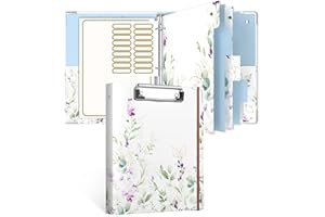 Rouidr Mini 3 Ring Binder with Clipboard, 1 inch Round 8.5 x 5.5 in Cute Binders Organizer with 5 Dividers Tabs & Clear Sleeves, School Supplies, Office Supplies, Wisteria