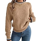 ChiaoLezhee Knit Pullover Sweaters, Cable Fall Clothing for Women, Lightweight Crochet Long Sleeve Knitted Sweater Winter