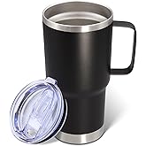 ATQTQ 20 oz Tumbler with Handle and Lid, Stainless Steel Tumbler Insulated Travel Coffee Mug, Spill Proof Double Wall Vacuum Tumbler Cup Keep Drink Hot & Cold, Black, 1 Pack