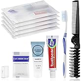 Travel Toiletries Supplies Kits Disposable Toiletry Amenities Set in Bulk, Hygiene Trial Size Personal Essentials Individually Wrapped for Camping, Hotel, Guest, Homeless, Charity, 5-in-1 (5-Pack)