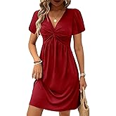 Acelitt Womens Casual Summer Twist Front V Neck Short Sleeve Mini Dress, S-XXL