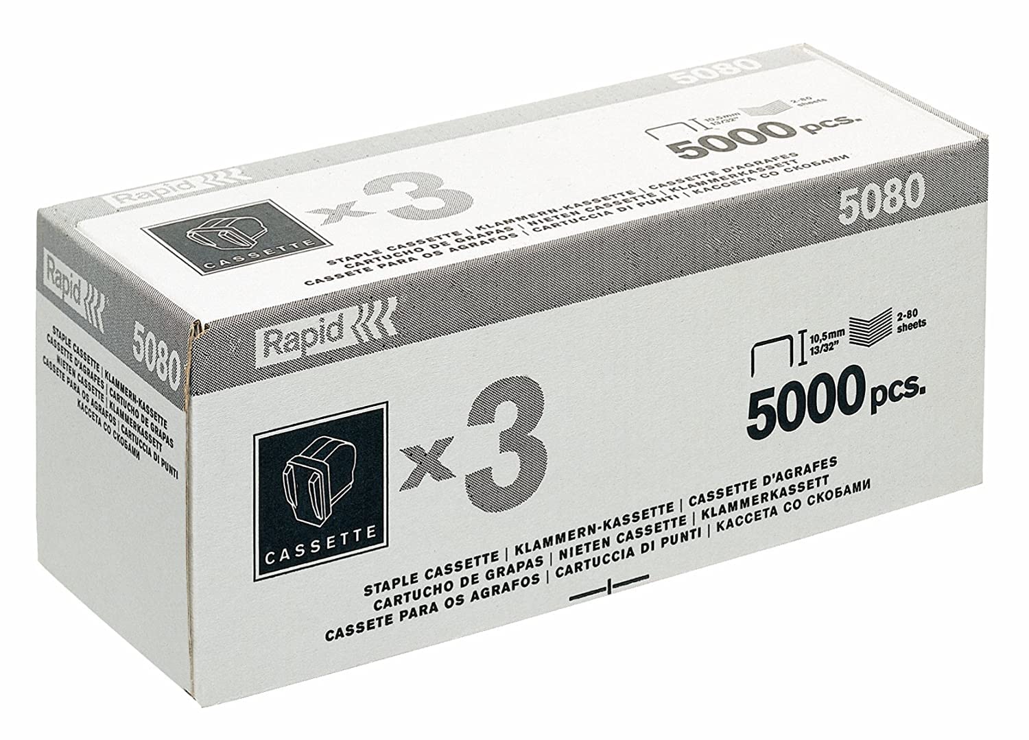 Rapid R5080 Staple Refill Cassette, For Stapling up to 80 Sheets, Use with the Rapid 5080e Electric Stapler, Pack of 3 Cartridges, 15000 Staples, 20993701