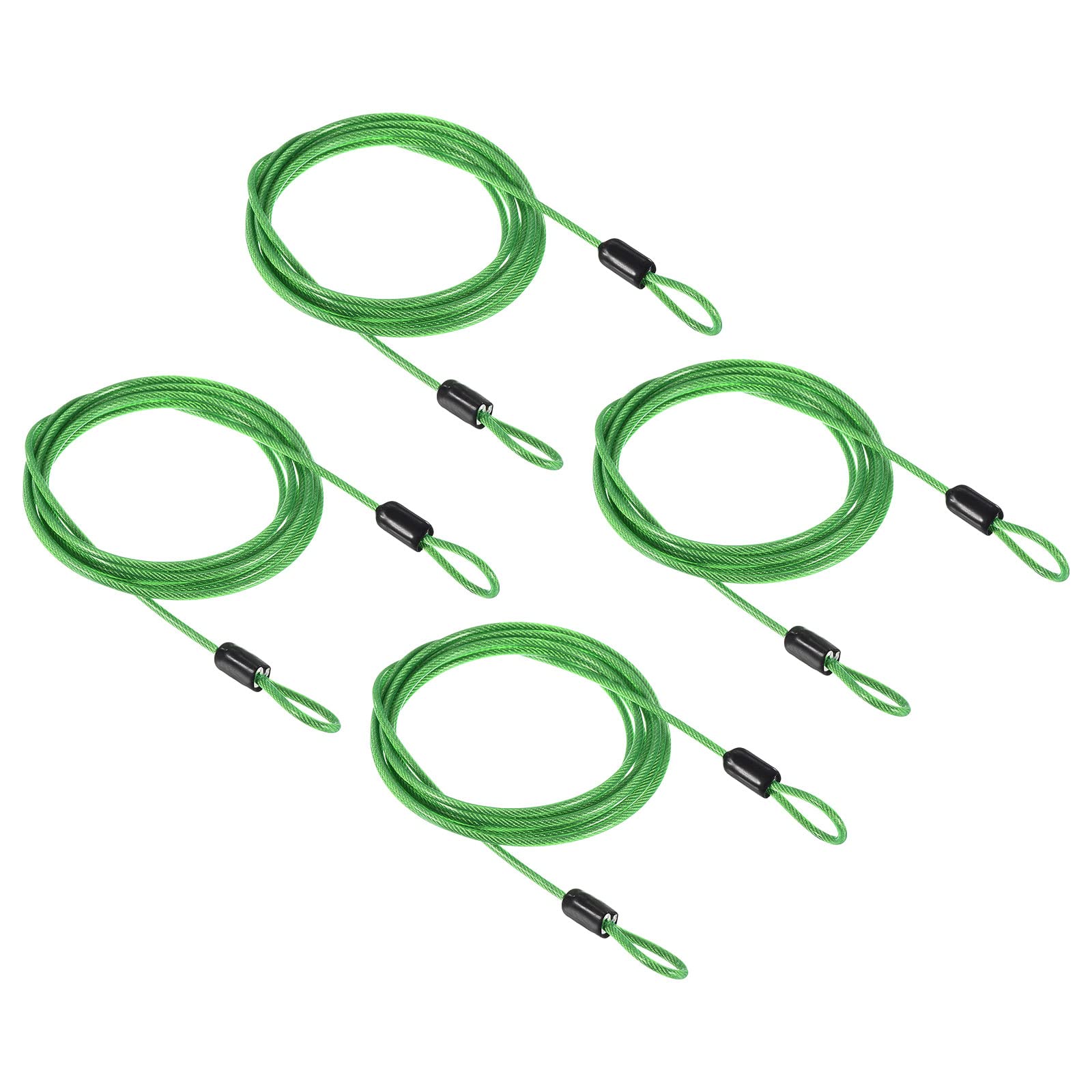 PATIKIL Security Steel Cable 2.5mm x 2m/6.56ft Coated Luggage Lock Wire Rope with Double Loop Green 4 Pack