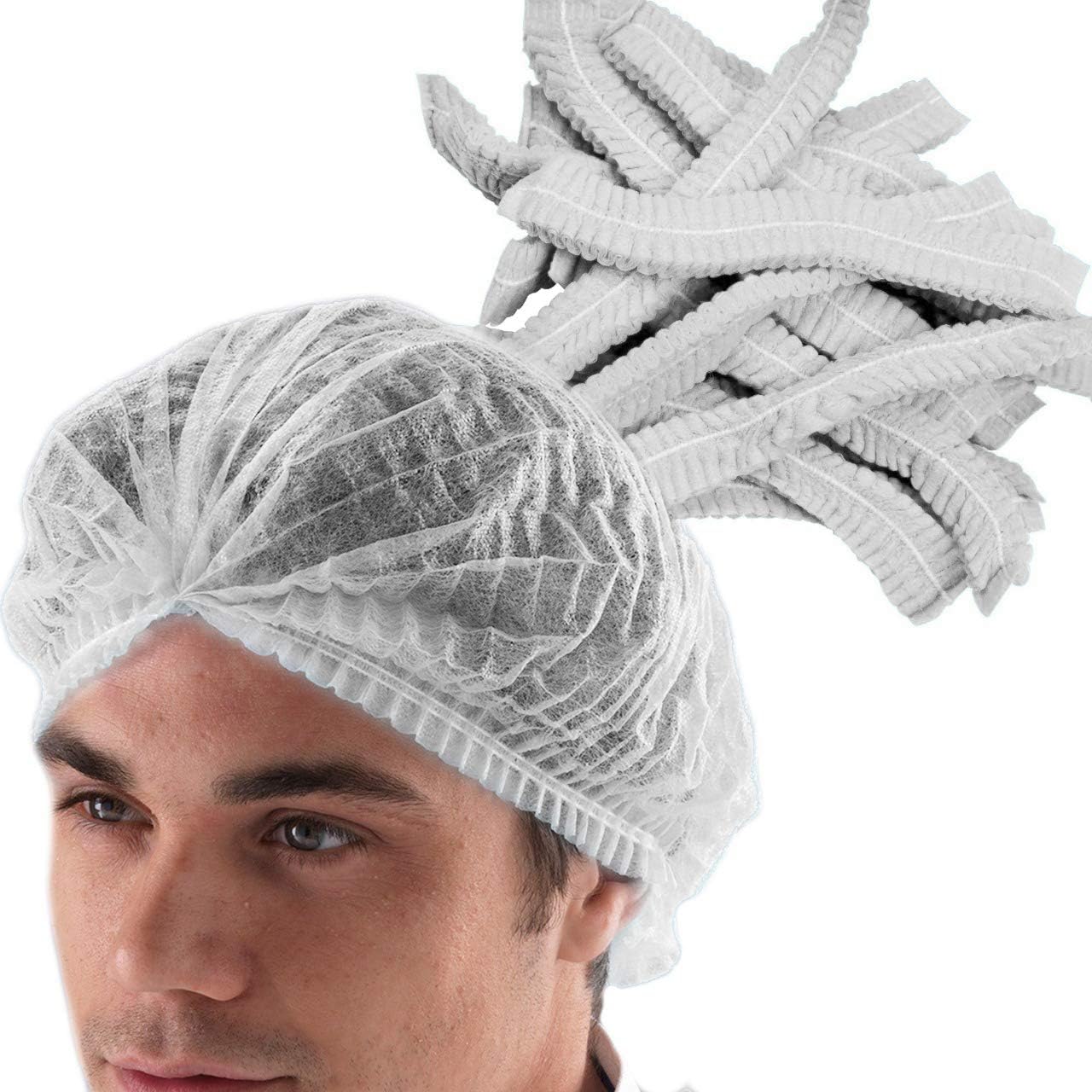 100 Pack White Mob Caps 21”. Hair Caps with elastic stretch band. Disposable Polypropylene Hats. Unisex Protective Hair Covers for food service. Breathable, Lightweight. Free size. Wholesale price.: Home Improvement