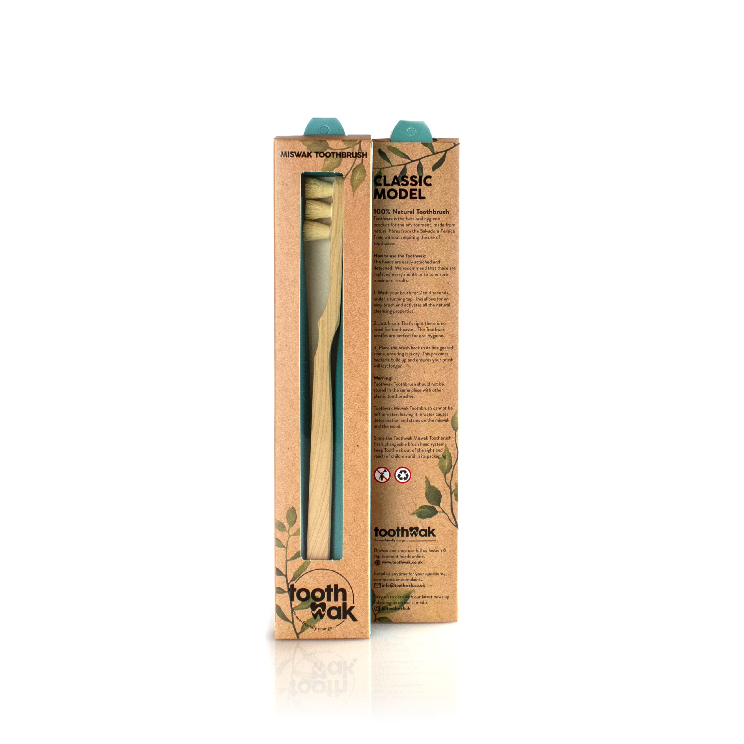 TOOTHWAK Miswak 100% Natural 3 Head Toothbrush with Wooden Bristles and Wooden Handle, with Natural Minerals and Plaster Crystals for Clean and White Teeth, Hard