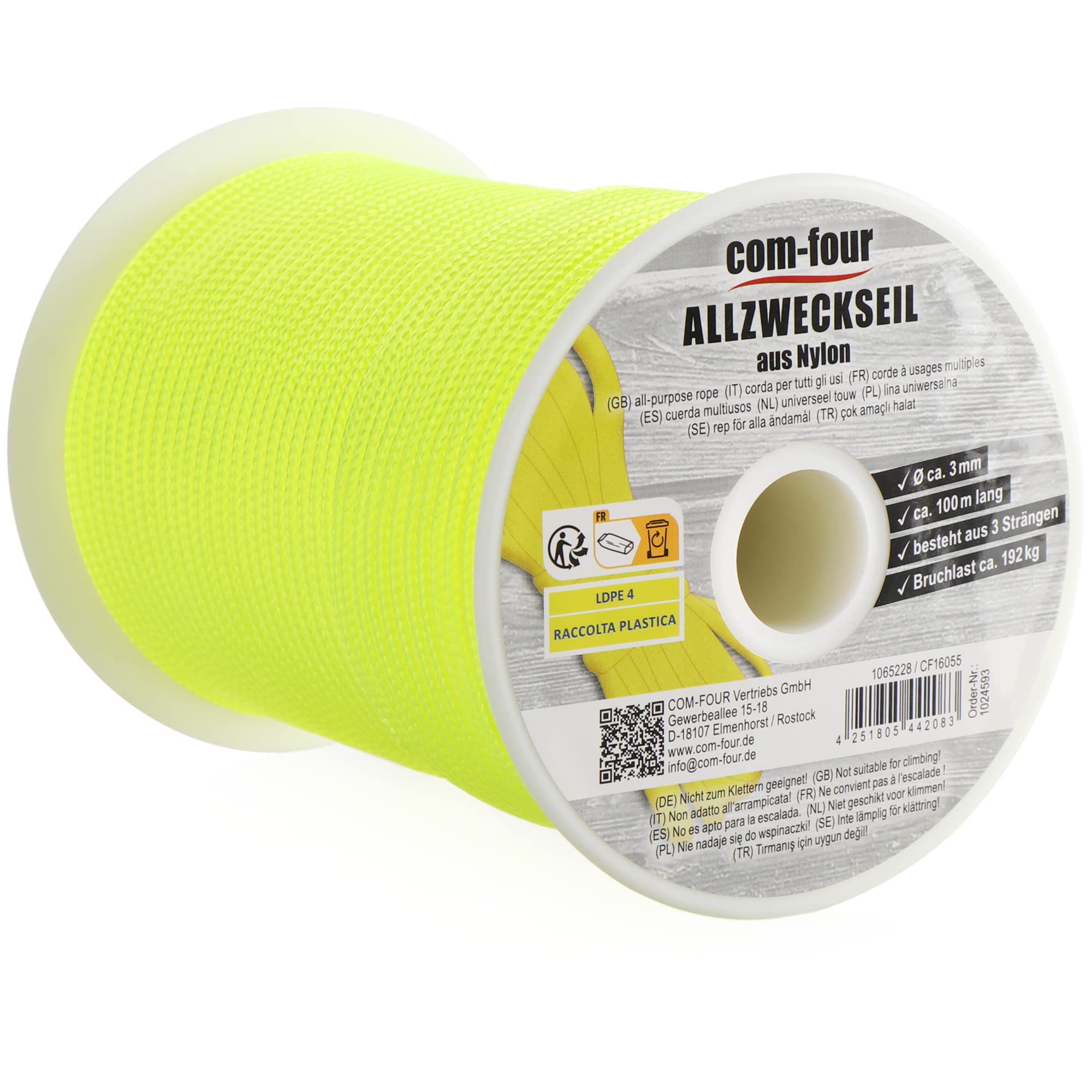 COM-FOUR® Paracord cord Ø 3mm, 100m - rope with 3 core strands for boats, camping, outdoor - nylon rope with 192kg load capacity - tent rope, guy rope, all-purpose rope