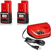 2Pack 3.5Ah 48-11-2420 Li-ion Replacement for Milwaukee 12V Battery and Charger Combo Compatible with Milwaukee 12V Lithium 48-11-2401 48-11-2402 48-11-2430 48-11-2440 48-11-2411 48-11-2412