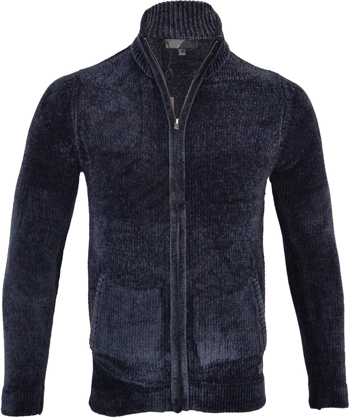 C/U Mens Premium Chenille Collared Full Zip Cardigan Knitted Winter Top