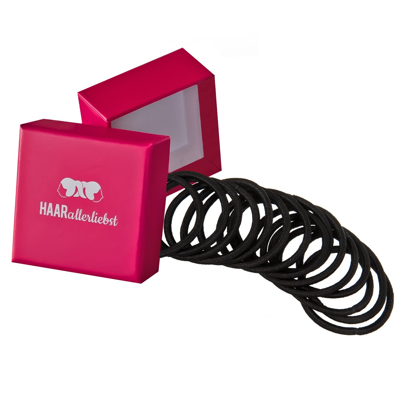 HAARallerliebst® Pack of 20 Thick Hair Bobbles Colour Black, 4.5 mm Thick, Metal-Free Braid Elastics for Women, Girls & Men, Including Box for Storage for Hair Accessories, Hair Scrunchies and Hair