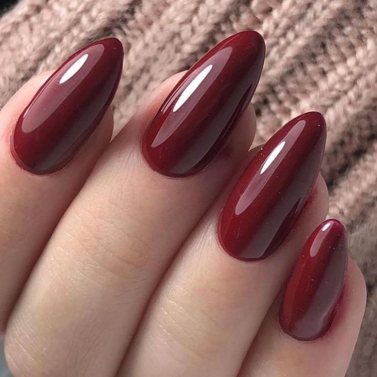GLAMERMAID Cherry Red Press on Nails Medium Almond, Handmade Jelly Soft Gel Dark Red Glue on Nails Stiletto, Burgundy Emo Fake Nails Short Oval, Reusable Acrylic Stick on False Nails Kit for Women - Image 6