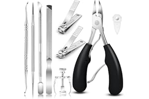 JTIEO 9 Pack Toenail Clippers, Ingrown Toenail Removal Kit, Heavy Duty Toe Nail Clippers for Thick Nail for Seniors, Professional Ingrown Toenail Tools Ingrown Toenail Clippers for Men (Black)