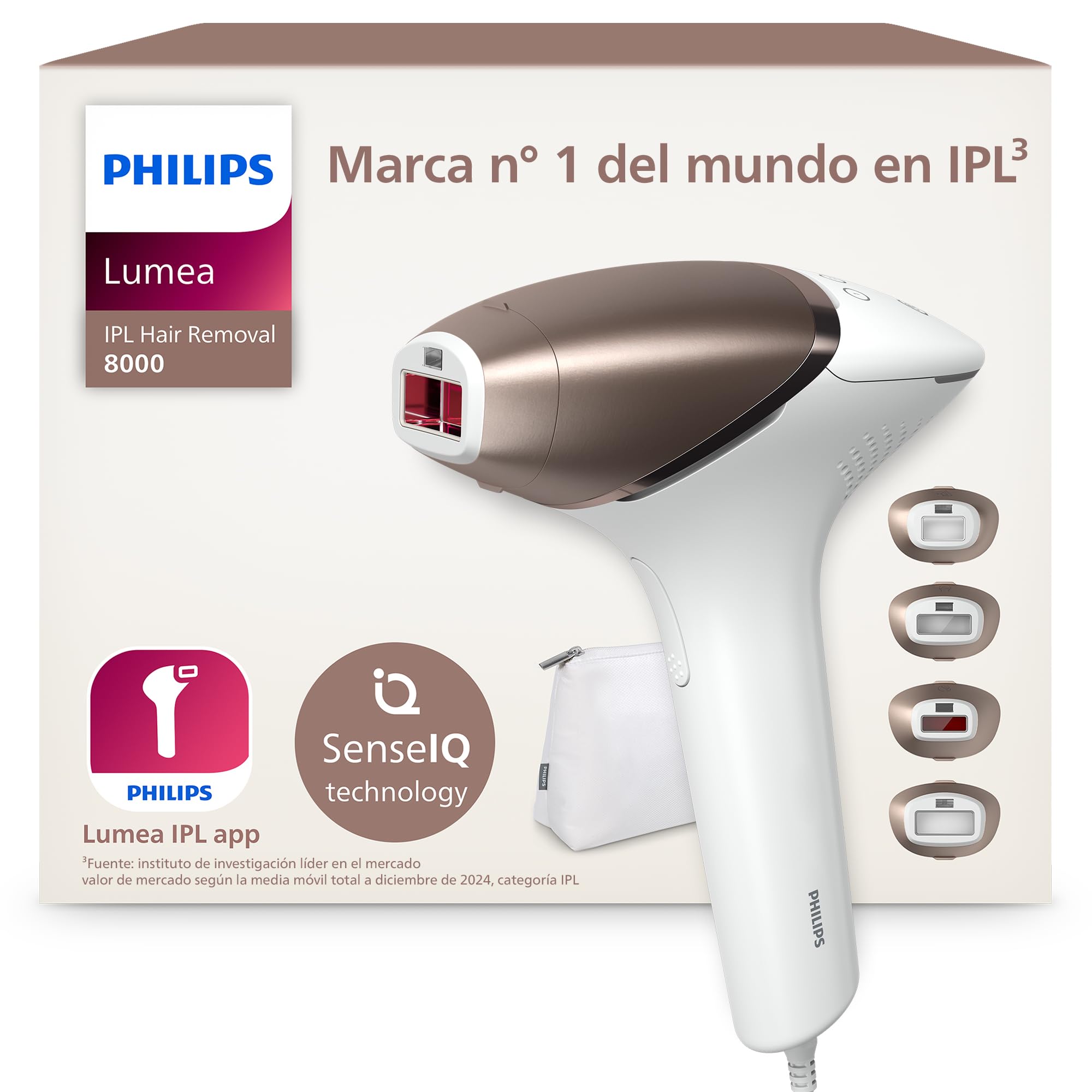 Philips Serie 8000, Depiladora Luz Pulsada Lumea, IPL, Piel Suave Desde Casa, Con Funda, Accesorios para el Cuerpo, Cara, Bikini y Axilas, Alternativa a Depilación Láser. BRI948/00