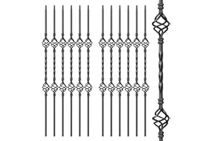Antsky Balusters - Deck Spindles Stair Railing Indoor,Stair Double Basket Hollow Iron Baluster Stair spindles, balusters for Staircase Interior, Includes 2 Drill Bits for Wood(12 Pack Black)