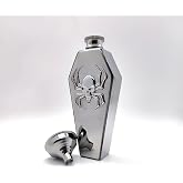 CNFLASK Mirror Polished Spider Skeleton Embossed Hexagon Coffin Flask 304 Stainless Steel 3.5oz Coffin Shaped Hip Flask With Funnel